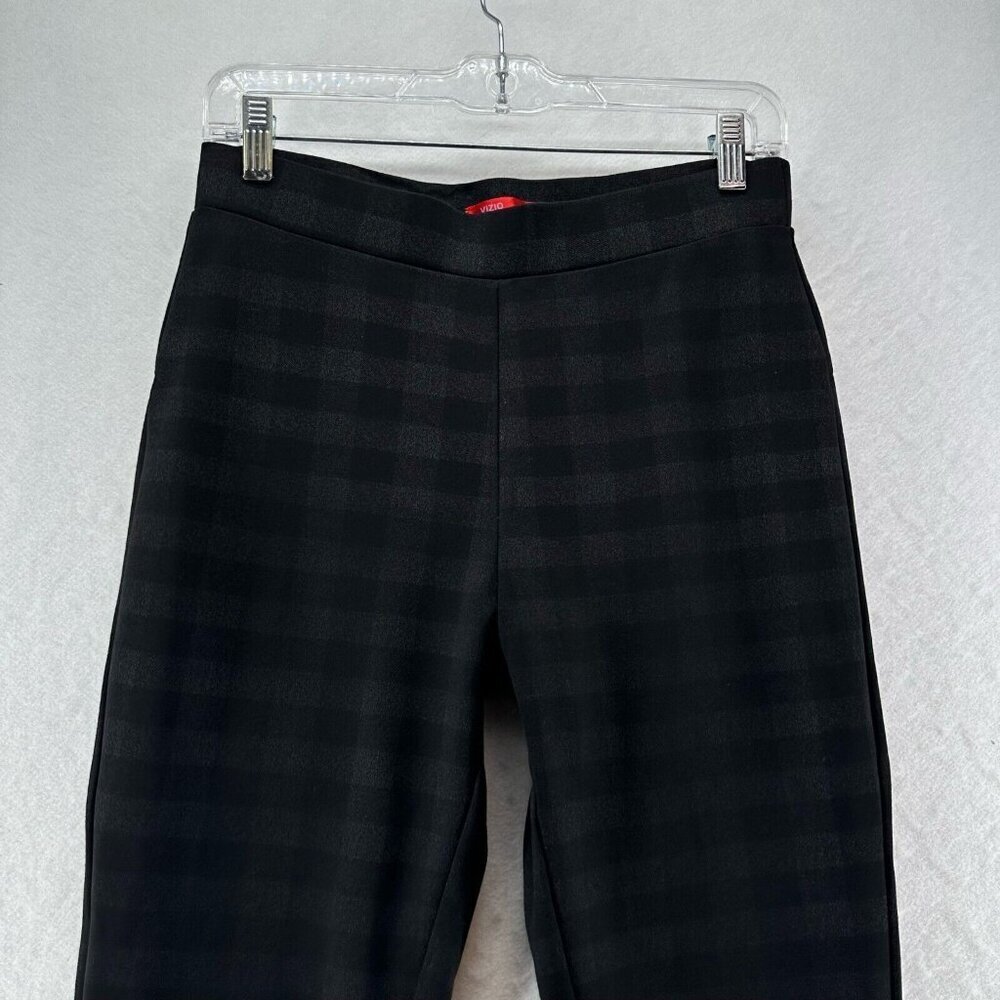 Vizio Collection Pants Womens Size M Ponte Gingham Skinny Pull On Ankle Black - Picture 3 of 11